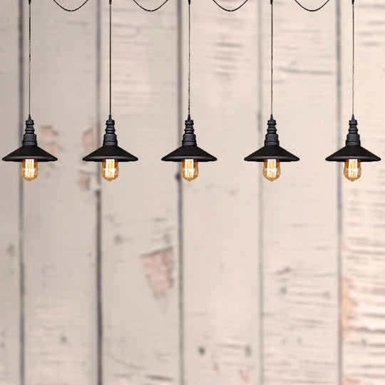 Vintage Industrial Black Iron Saucer Pendant Ceiling Light With Wire Connection - Pack Of 3/5 Bulbs