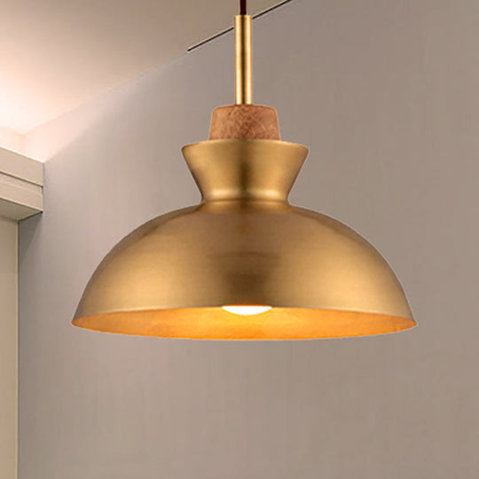 Industrial Style Hanging Light With Metallic Brass Finish - Cone/Dome Shade Ceiling Fixture For