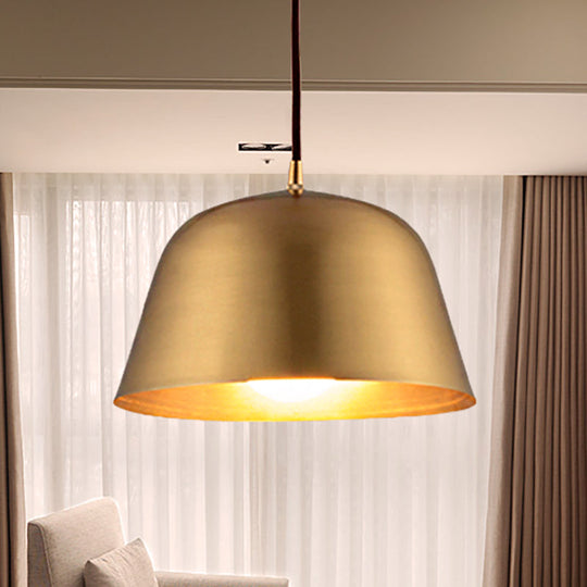 Industrial Style Hanging Light With Metallic Brass Finish - Cone/Dome Shade Ceiling Fixture For