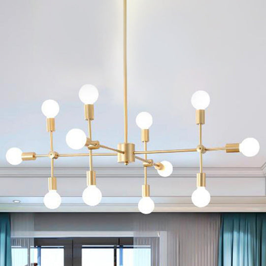 Industrial Metal Bulb Chandelier: Open Design 9/12 Lights Black/Brass Pendant Lighting For Dining