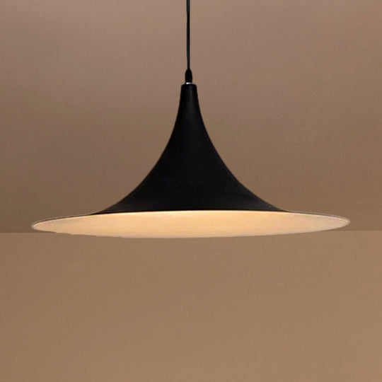 Contemporary Metallic Ceiling Light With Flared Shade - Bedroom Pendant Lighting In White/Black