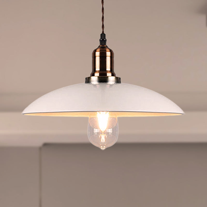 Stylish Cone/Saucer/Dome Shade Pendant Light For Restaurants - White Metal Hanging