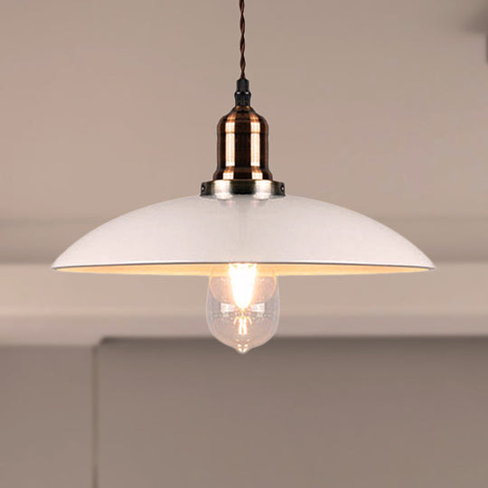 Stylish Cone/Saucer/Dome Shade Pendant Light For Restaurants - White Metal Hanging