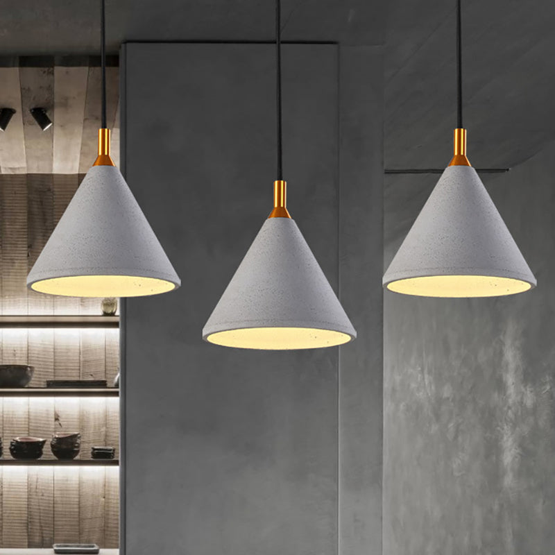 Vintage Style Gray Conical Ceiling Pendant: 1-Light Cement Fixture For Coffee Shops