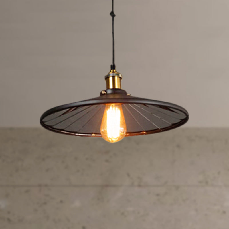 Vintage Retro Black Metal Suspension Lamp With Conic Shade - Pulley Ceiling Fixture