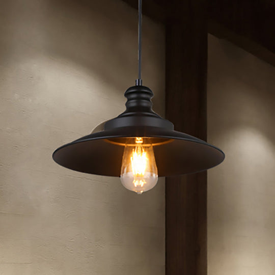Vintage Industrial Restaurant-Style Black Metal Saucer Hanging Lamp With 1 Head