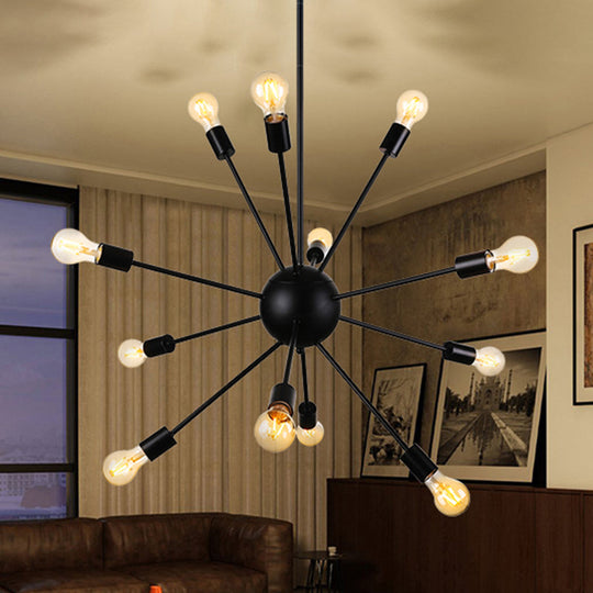 Retro Industrial Black Metal Chandelier Pendant - 9/12 Lights Dining Room Lighting 12 /