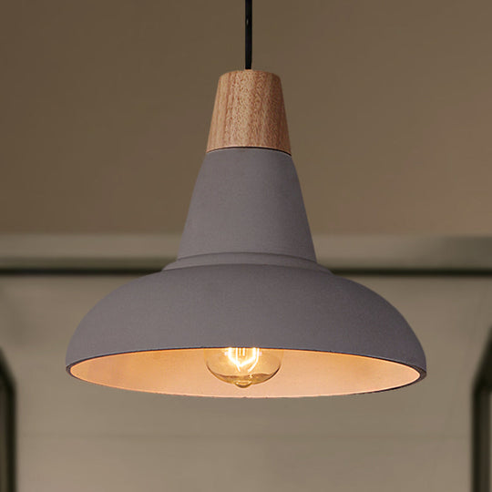 Industrial Style Cement And Wood Pendant Light With Grey/White Bowl Shade