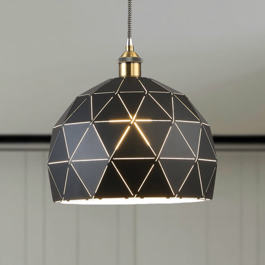 Modern Style Domed Suspension Light With Folded Design - Black/White Metal Hanging Lamp Over Table