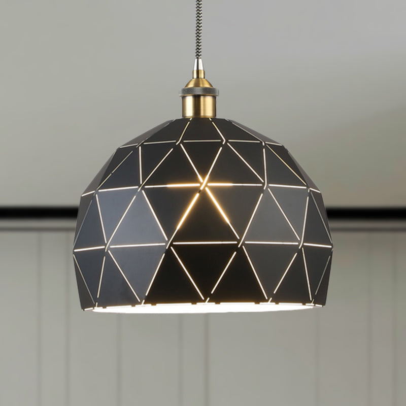 Modern Metal Hanging Lamp: 1-Light Domed Suspension Light With Folded Design In Black/White For