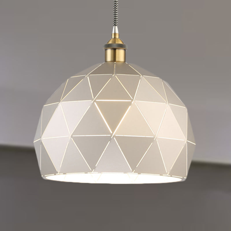 Modern Metal Hanging Lamp: 1-Light Domed Suspension Light With Folded Design In Black/White For