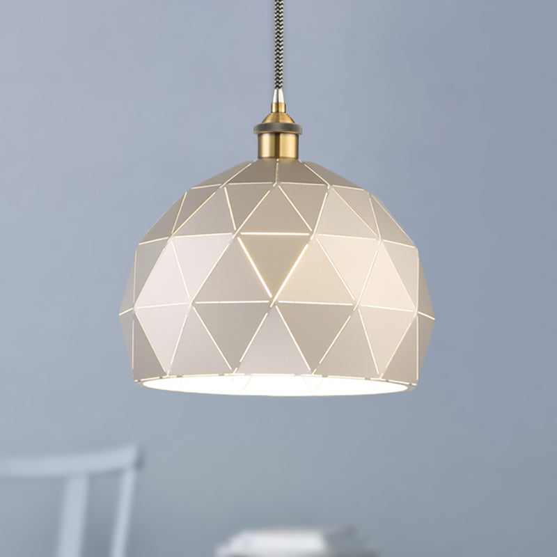 Modern Style Domed Suspension Light With Folded Design - Black/White Metal Hanging Lamp Over Table