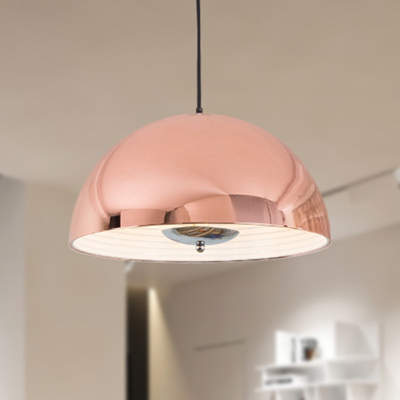 Retro Style Domed Pendant Lamp - 1 Light Rose Gold/Black Ceiling For Dining Room
