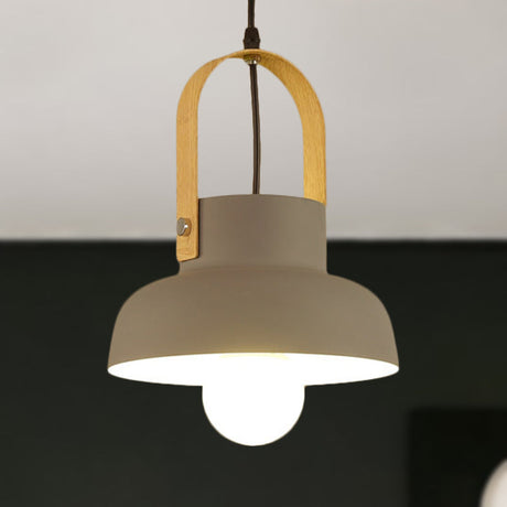 Retro Barn Pendant Lamp - 1-Light Metal Hanging Ceiling Light With Leather Strap In White/Grey/Black