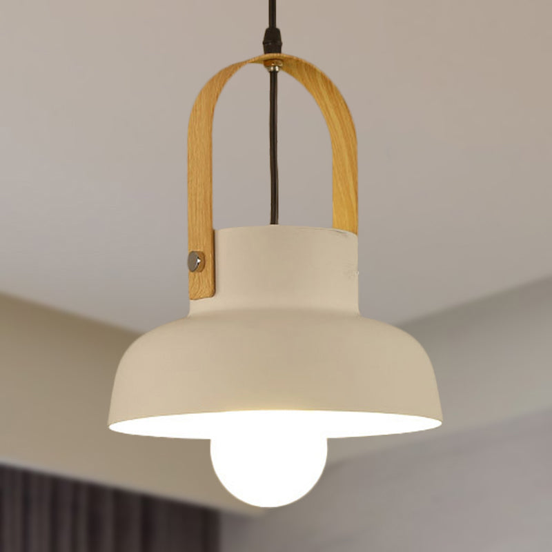Retro Barn Pendant Lamp - 1-Light Metal Hanging Ceiling Light With Leather Strap In White/Grey/Black