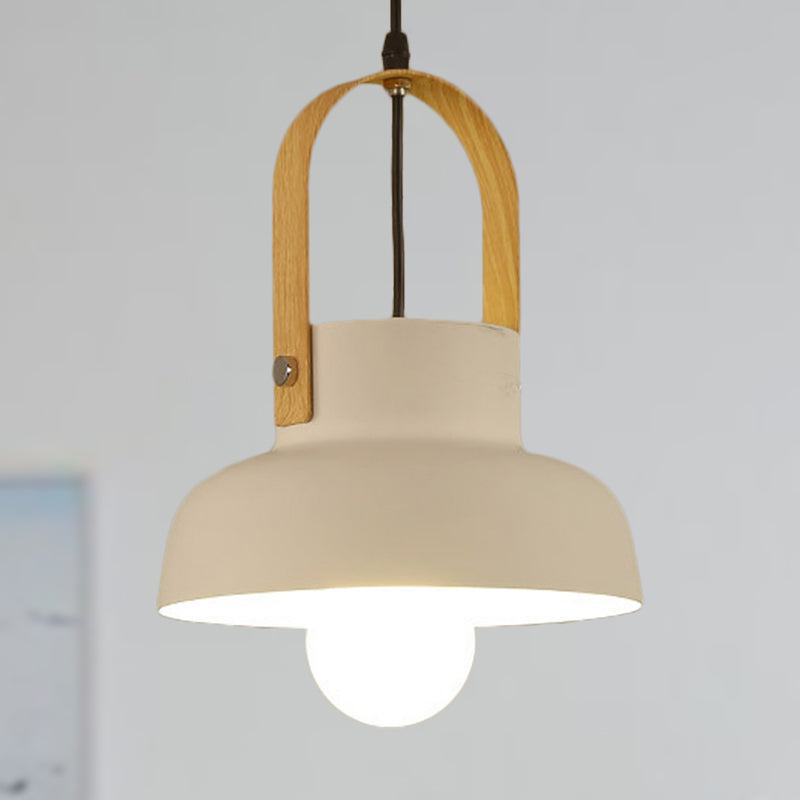 Retro Barn Pendant Lamp - 1 Light Metal Ceiling With Leather Strap (White/Grey/Black)