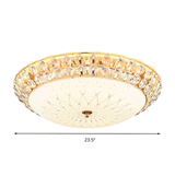 White Glass Led Flush Light With Crystal Accent - Simplicity Ceiling Lamp Available In 3 Sizes