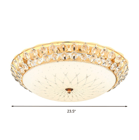 White Glass Led Flush Light With Crystal Accent - Simplicity Ceiling Lamp Available In 3 Sizes