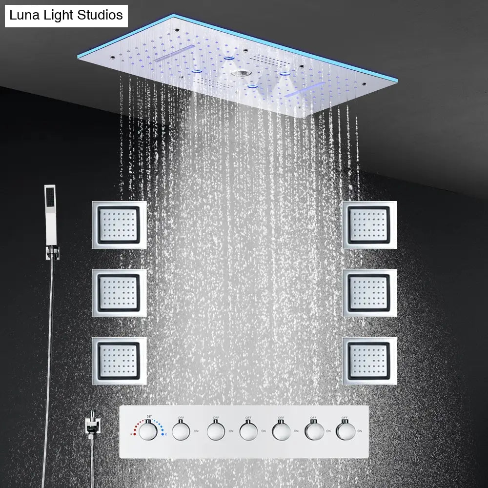 24x12 Inch 600x300mm Bluetooth Music LED Shower Head Panel Faucet Rain Mist Waterfall Column Thermostatic Mixer Valve