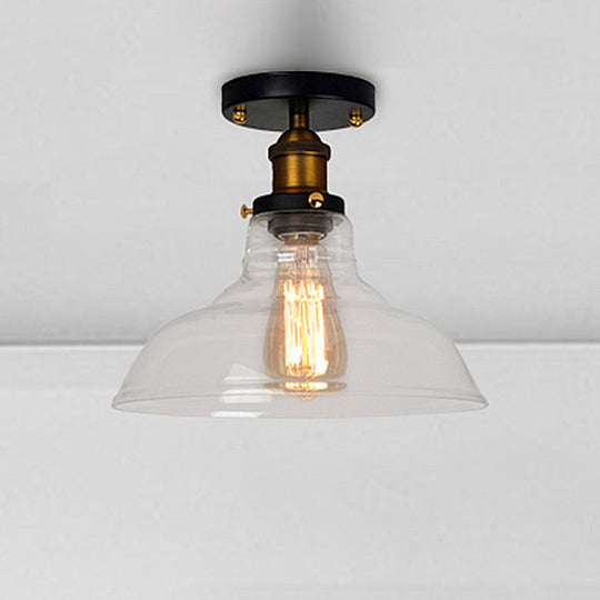 Vintage Barn Semi-Mounted Ceiling Light With Clear/Amber Glass Shade - Ideal For Bedroom 1 Bulb
