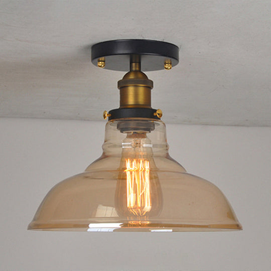 Vintage Barn Semi-Mounted Ceiling Light With Clear/Amber Glass Shade - Ideal For Bedroom 1 Bulb