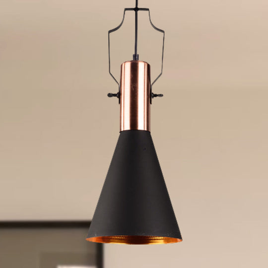 1-Bulb Pendant Light: Adjustable Metallic Hanging Ceiling Light In Black With Cone/Urn/Flared Shade