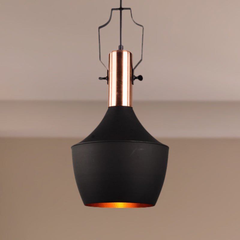 1-Bulb Pendant Light: Adjustable Metallic Hanging Ceiling Light In Black With Cone/Urn/Flared Shade