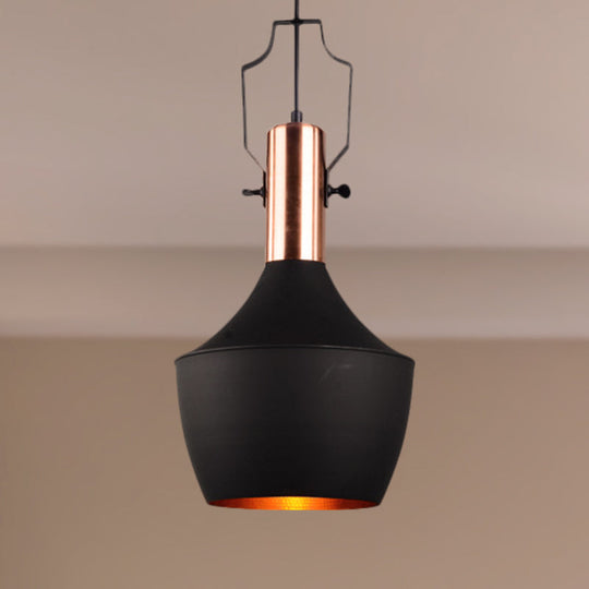 1-Bulb Pendant Light: Adjustable Metallic Hanging Ceiling Light In Black With Cone/Urn/Flared Shade