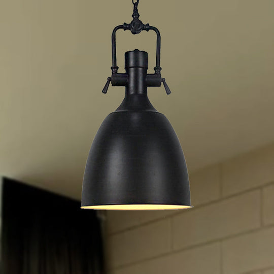 Industrial Domed Metallic Ceiling Pendant Light For Coffee Shops - 1 Head 11/14.5 Width In Black /