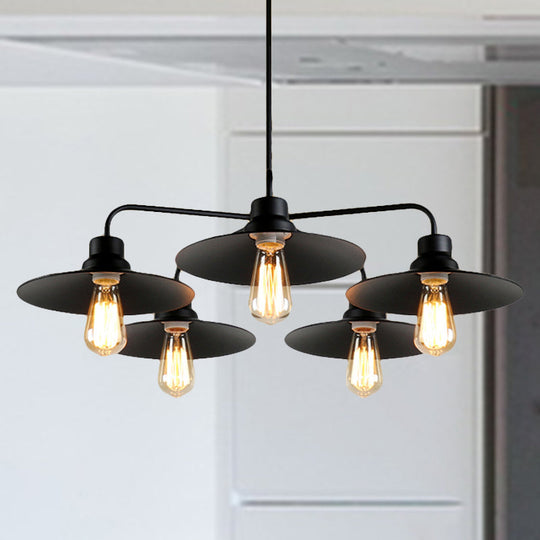 Industrial Round Black Chandelier Pendant Light Vintage Style Metallic Finish with Hanging Rod 3/5 Lights 5 / Black