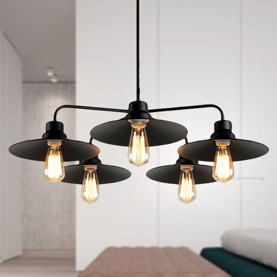 Industrial Round Black Chandelier Pendant Light Vintage Style Metallic Finish with Hanging Rod 3/5 Lights