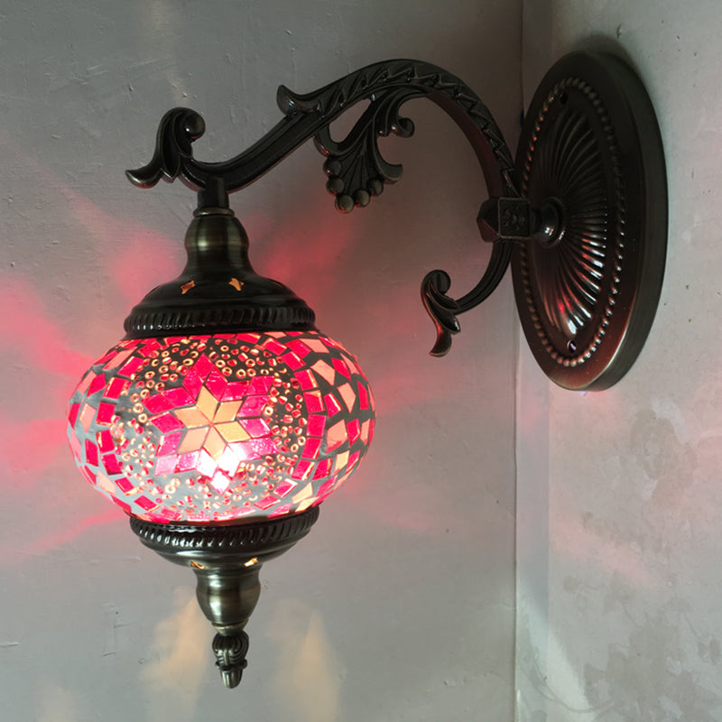 Sleek Sphere Sconce Lighting: Vintage Pink/Blue Glass Wall Lamp Fixture For Living Room Pink