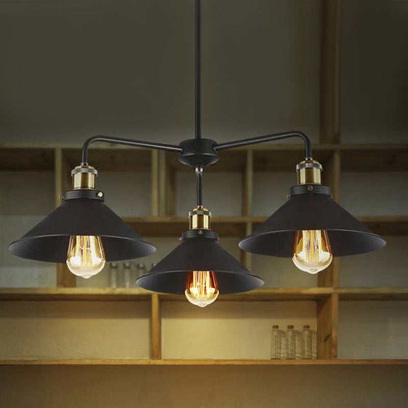 Industrial Style Black Metallic Hanging Light With Conical Chandelier Design - Perfect For Dining