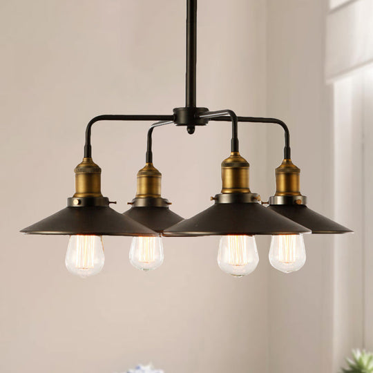 Industrial Style Black Metallic Hanging Light With Conical Chandelier Design - Perfect For Dining