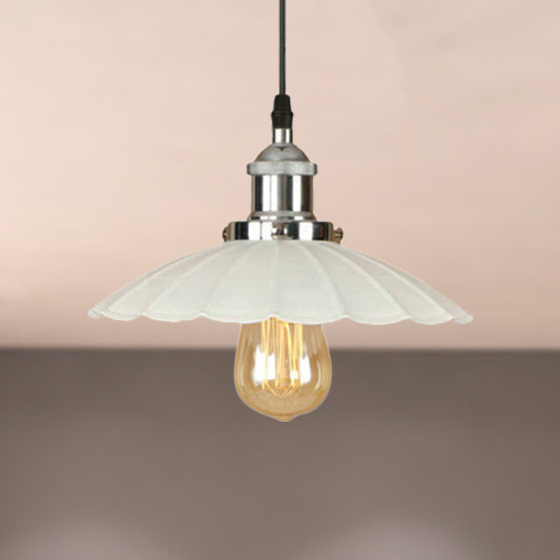 Scalloped Pendant Lighting 1-Bulb Hanging Light Fixture - Loft Style Rust/Chrome Finish Ideal For
