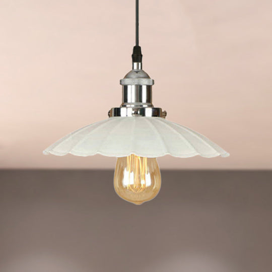 Scalloped Pendant Lighting 1-Bulb Hanging Light Fixture - Loft Style Rust/Chrome Finish Ideal For