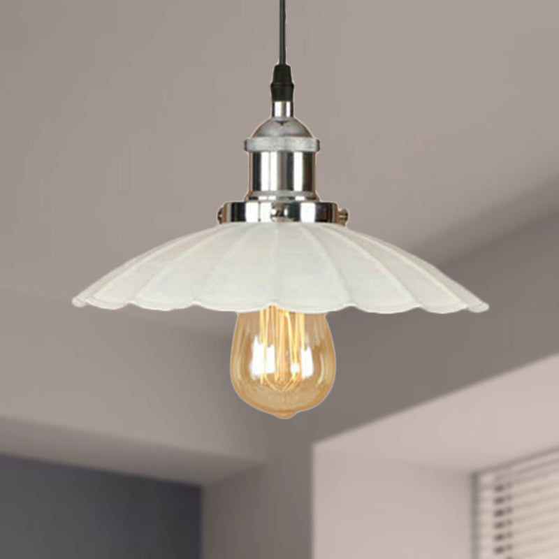 Scalloped Pendant Lighting 1-Bulb Hanging Light Fixture - Loft Style Rust/Chrome Finish Ideal For