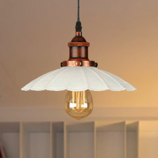 Scalloped Pendant Lighting 1-Bulb Hanging Light Fixture - Loft Style Rust/Chrome Finish Ideal For