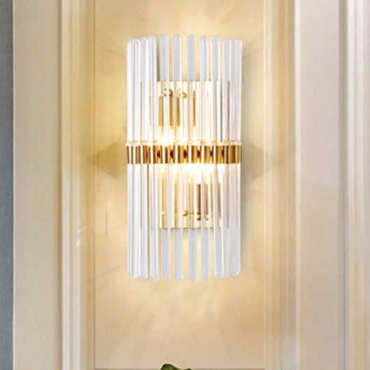 Modern Clear Crystal Wall Sconce - Stylish 2 Light Gold Finish For Living Room