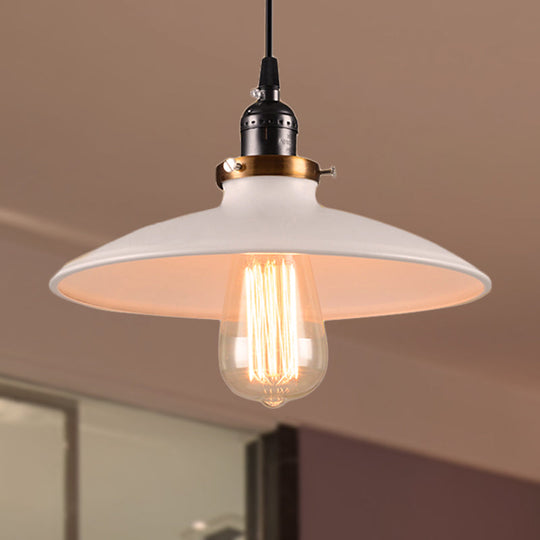 White Retro Loft Metal Saucer Shade Pendant Ceiling Light For Restaurants - 1-Light 8.5’/10’