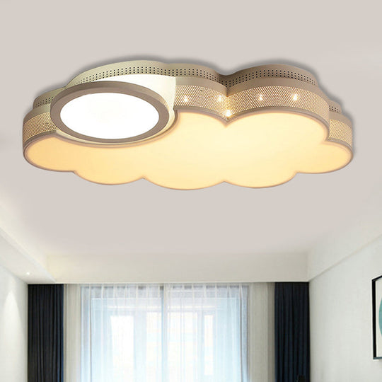 Modern White Flush Mount Led Ceiling Lamp For Baby Room Cloud Acrylic Metal Light Fixture / 19.5