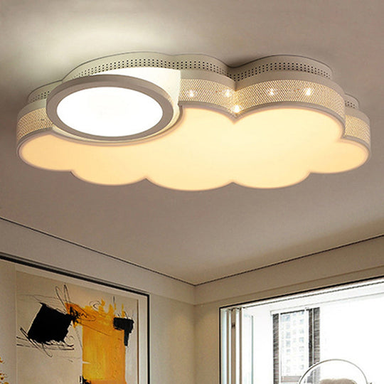 Modern White Flush Mount Led Ceiling Lamp For Baby Room – Cloud Acrylic Metal Light Fixture