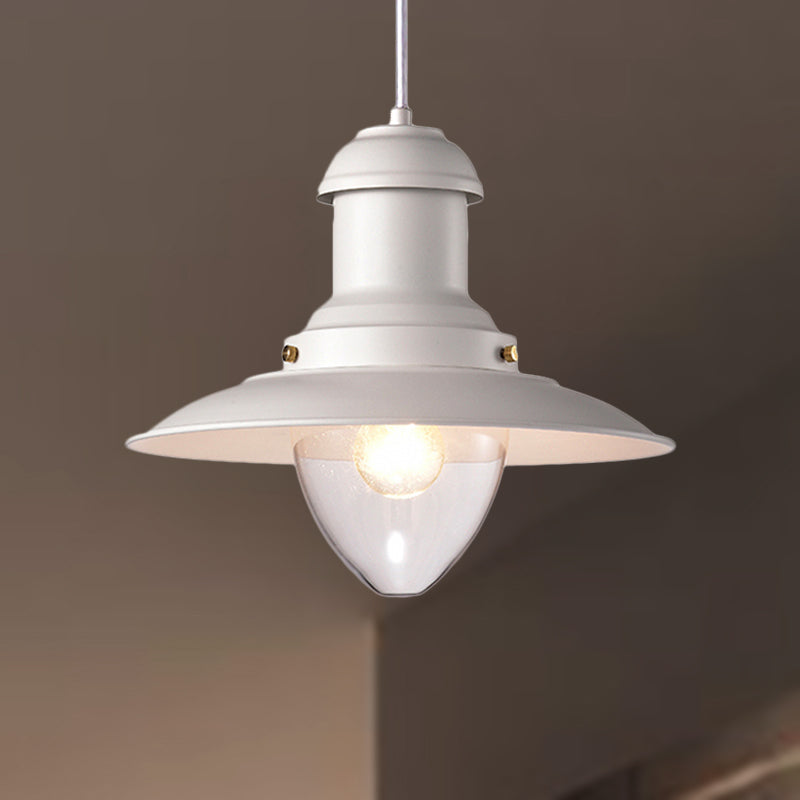 Retro Loft Saucer Ceiling Pendant Light In Black/White For Coffee Shop