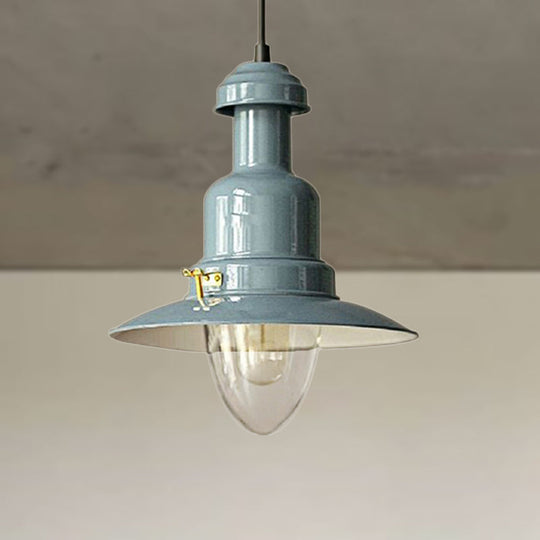 Blue And Yellow Metallic Pendant Ceiling Light For An Industrial Stylish Living Room