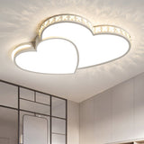 Romantic Acrylic Double Heart Ceiling Light With Sparkling Led Crystals In White - Perfect For