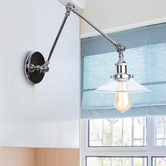 Vintage Style Clear Glass Wall Sconce With 1 Light In Chrome Finish - Perfect For Living Room