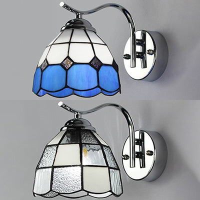 Vintage Industrial Gooseneck Wall Sconce With Stained Glass Clear/Blue Lighting