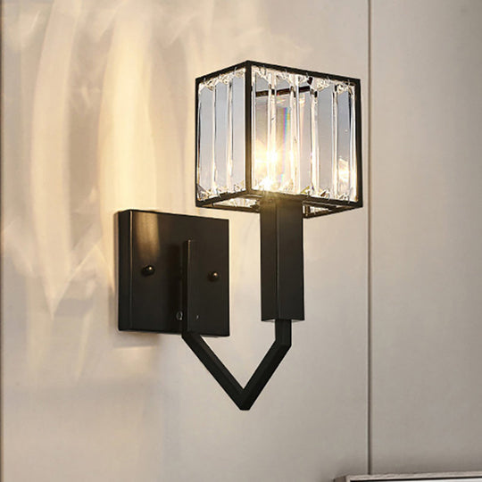 Modernist Style Black Wall Lamp With Clear Crystal And Metal Sconce Fixture