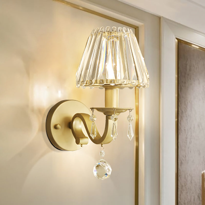 Modern Style Black/Gold Finish Crystal Shade Wall Sconce For Living Room