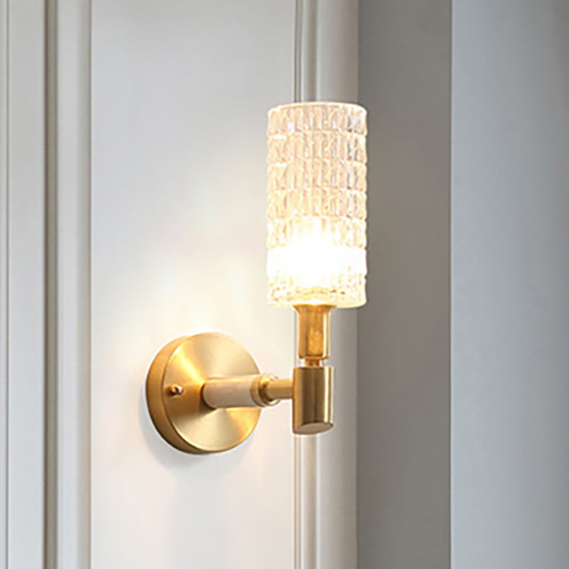Contemporary Gold Finish Wall Sconce With Clear Faceted Glass Shade
